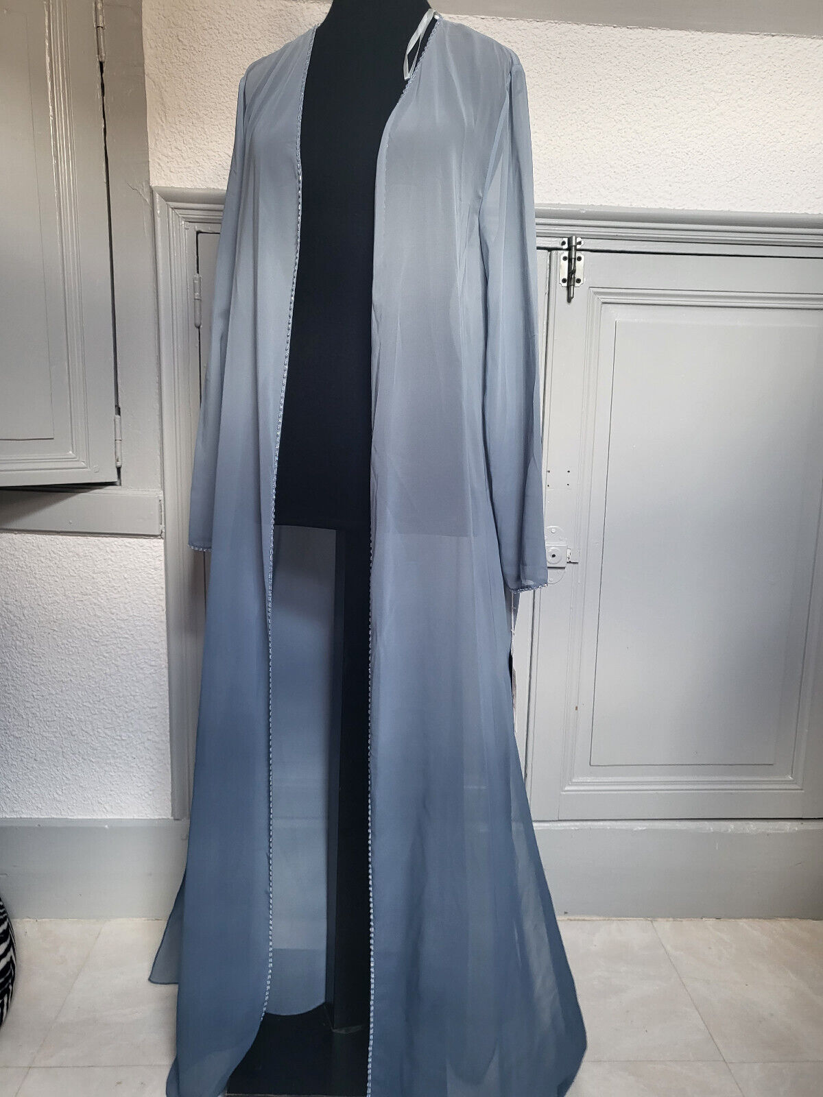 Robe soirée avec veste longue dégradé bleu gris soirée mariage neuf taille 42