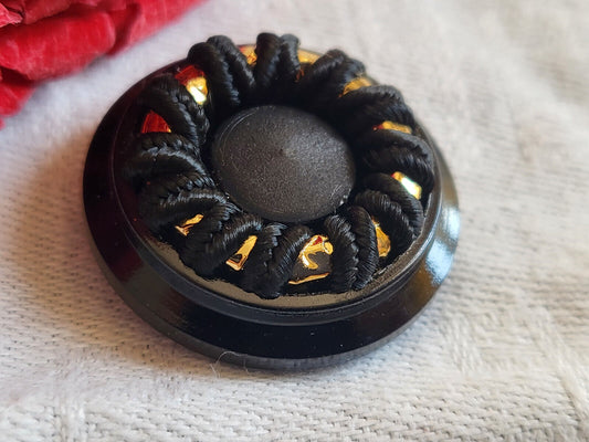 Bouton ancien en passementerie cœur noir superbe doré  2,7 cm D6C