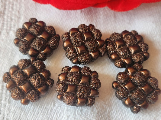 Lot 6 boutons vintage en résine marron tablette pied 1,7 cm motif carré ref 1442