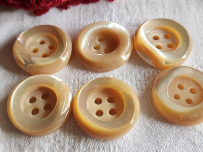 Lot 6 boutons anciens en nacre beige  épais bord 2,2 cm lourd ref  6017