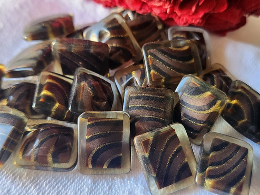 Lot 7 boutons vintage marron inclusion scintillant pied 1,2 sur 1,4 cm ref 2441