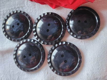 Lot 5 gros  boutons vintage bleu foncé 3 cm marbré  trou ref 1852