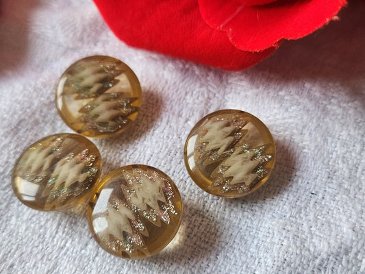 Lot  4 mignons boutons vintage inclusion marron 1,4 cm D16E