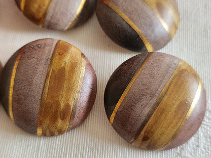 Lot 6 gros boutons vintage céramique camaïeu marron pied métal 2,7 cm ref 6229