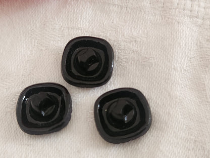 Trio bouton vintage en verre strass marguerite noir 1,6 cm ou 16 mmG19