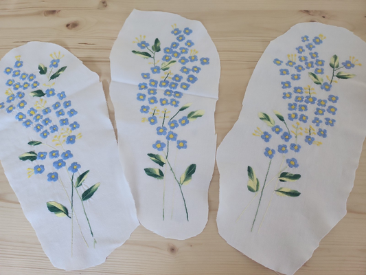 Lot 3 longues broderies anciennes colorées  fleur bleu fait main B5