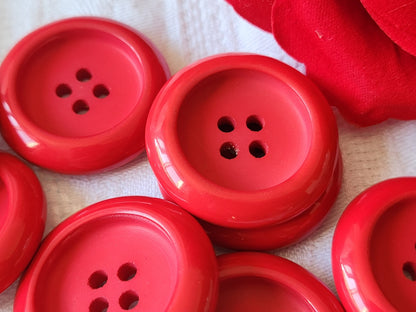 Lot 6 enormes boutons vintage rouge 3,2 cm trous xxl veste ref 5843