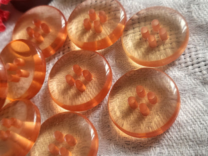 Lot 6 boutons vintage épais orange transparent à trous 2,3 cm ref 4694