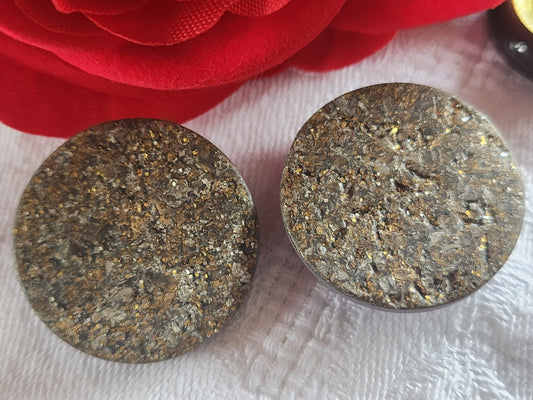 Duo boutons vintage  à pied  gris texturé paillette diamètre 2,7 cm D18B