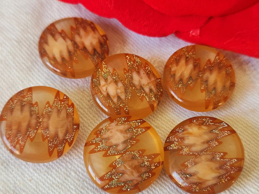 Lot 6 boutons vintage marron inclusion à pied 1,7 cm ref 4865