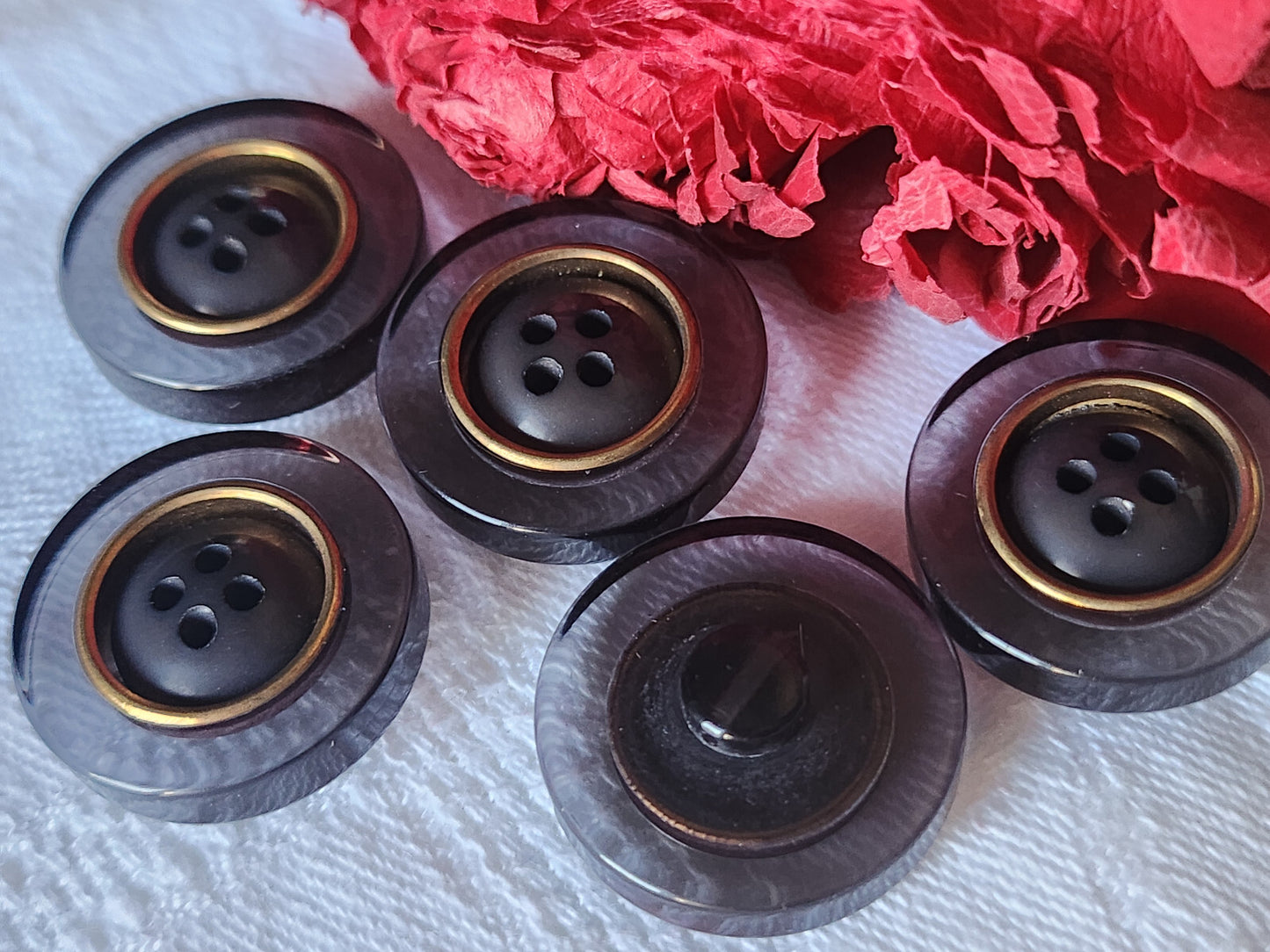 Lot 5 boutons vintage gris transparent épais pied 2,3 cm ref 522