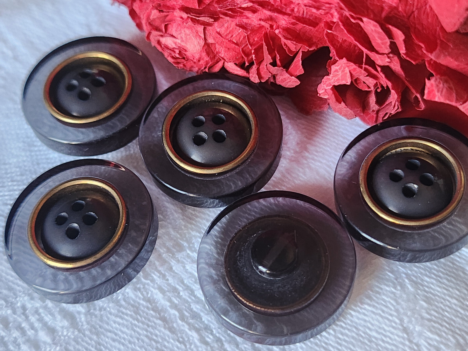 Lot 5 boutons vintage gris transparent épais pied 2,3 cm ref 522
