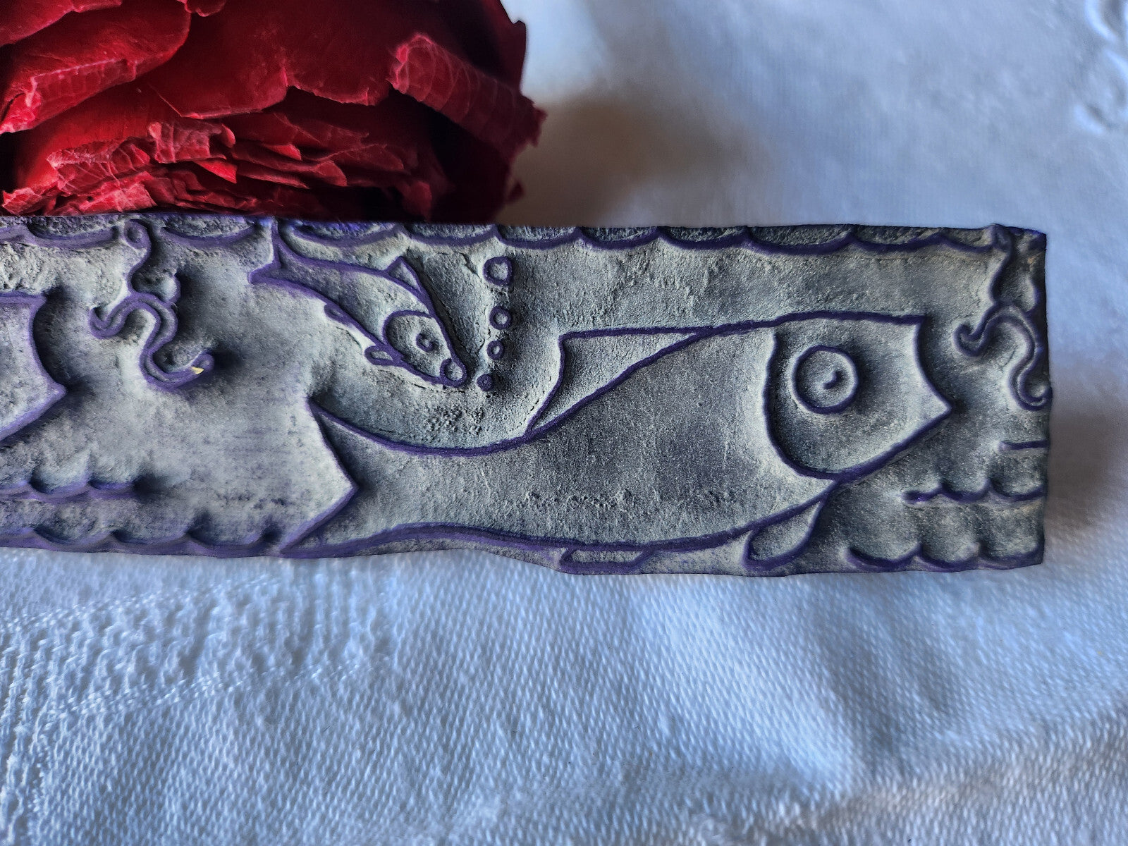Tampon ancien sans support frise broderie collection poisson peche n°44