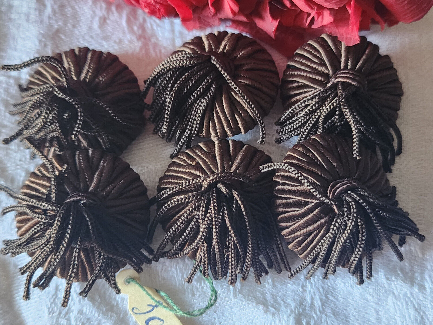 Lot 6 boutons anciens vintage passementerie marron pendant 2,5 cm ref 2192