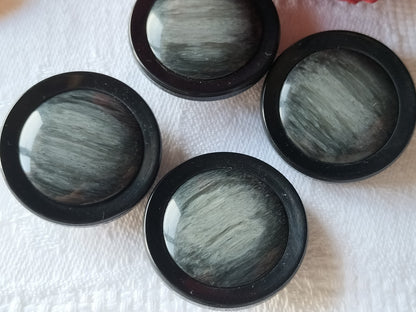 Lot 4 gros boutons vintage noir gris reflet nacré pied 2,7 cm ref 1246