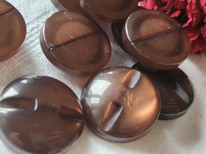Lot 6 gros boutons vintage marron inclusion naacré 2,5 cm ref 867