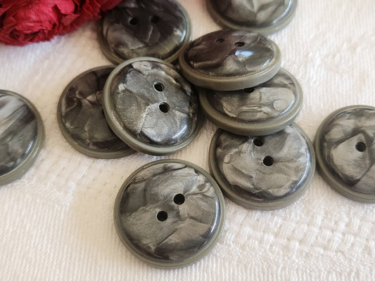 Lot 10  boutons vintage gris deux tons à trous 2,1 cm ref 644