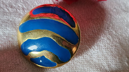 Haute couture bouton vintage collection métal emaillé bleu 2,7 cm ref 2221
