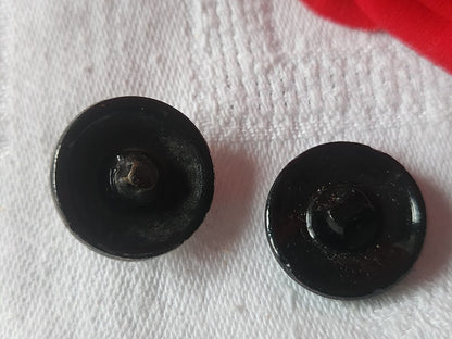 Duo boutons anciens en verre argenté vintage noir  1,8  cm D10D