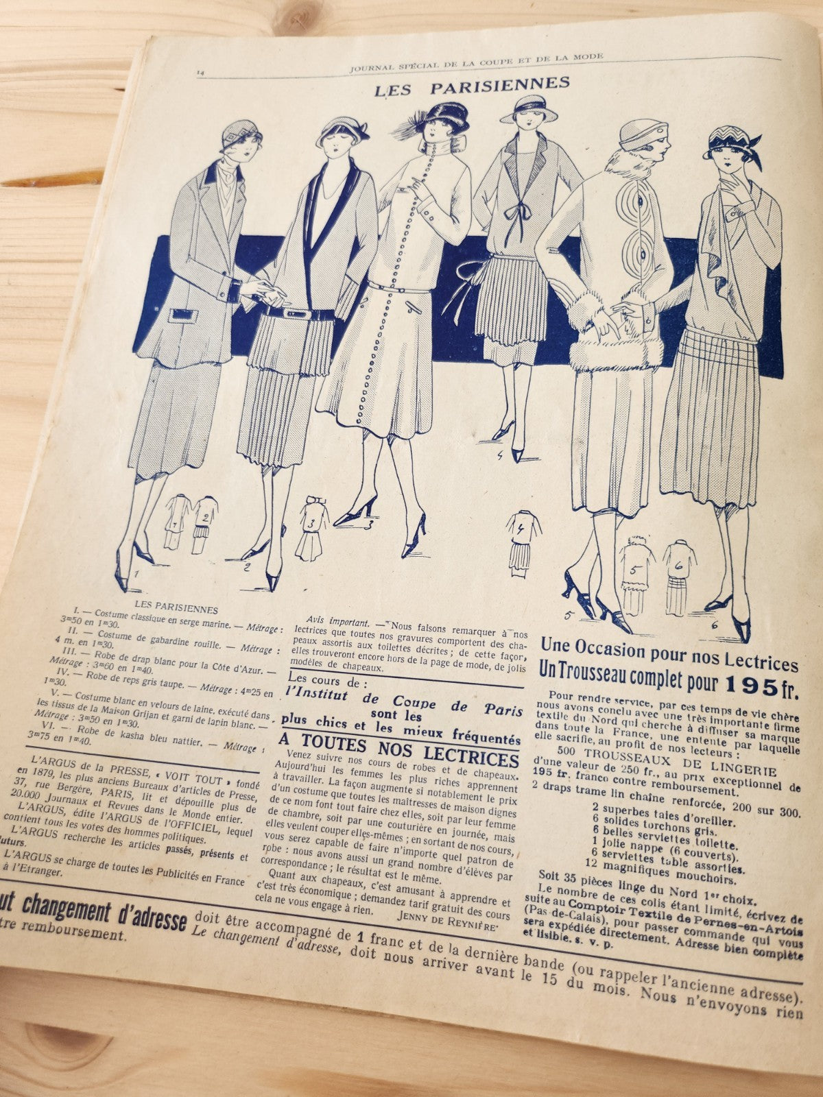 Journal de l'institut de coupe de paris année folle mode Fevrier 1926 patron