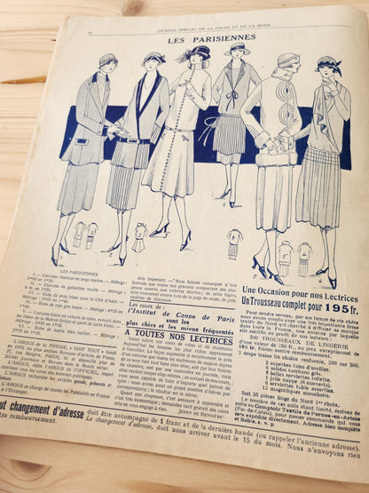 Journal de l'institut de coupe de paris année folle mode Fevrier 1926 patron