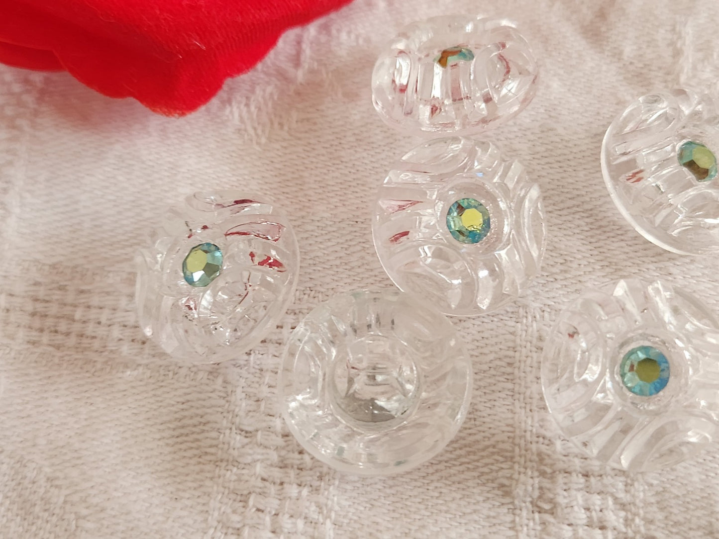 Lot 6 boutons vintage en verre transparent strass  17 mm ou 1,7 cm ref 6435