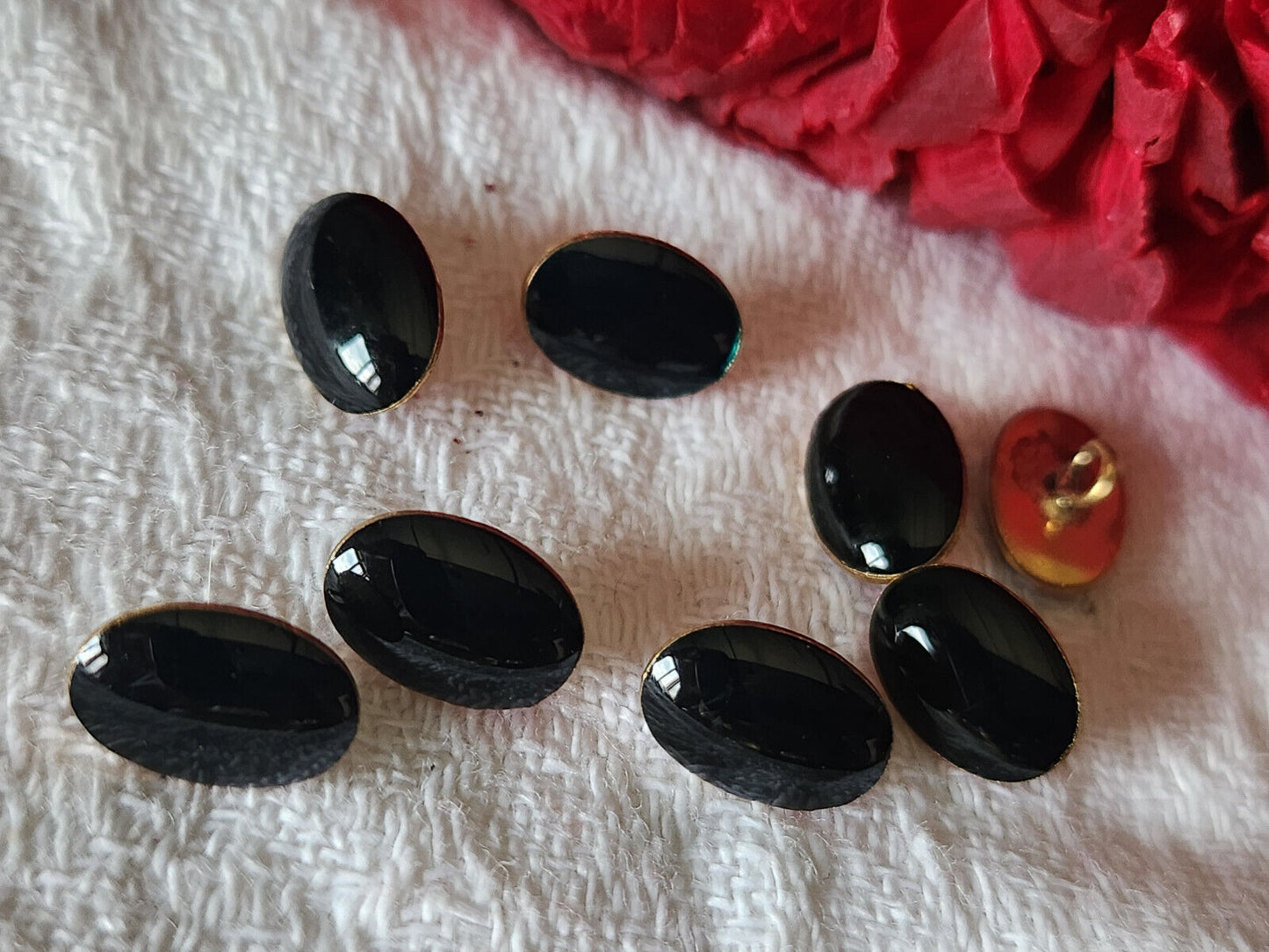 Lot 8 mini boutons vintage en métal noir 0,7 cm sur 1 cm ovale pied ref 3153