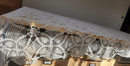 Ancienne nappe crochet blanc dessus de lit rideau 220 sur 145 cm B7