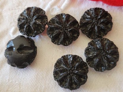 Lot 6 boutons vintage en résine noir à pied 1,7 cm  ref 3896
