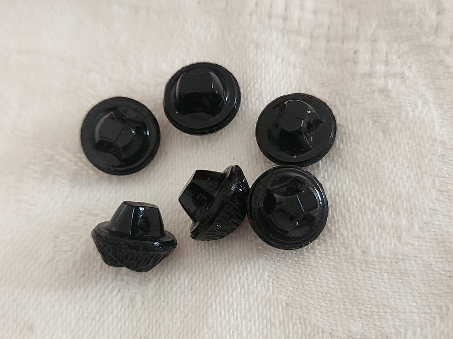 Lot 6 boutons vintage en verre noir avec strass violet 11 mm ou  1,1 cm ref 6361