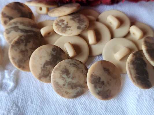 Lot 17 boutons vintage marron veiné mat pied 1,7 cm ref 505