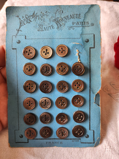 Plaque 24 boutons anciens en nacre gris 1,2 cm année 20/30 N°1