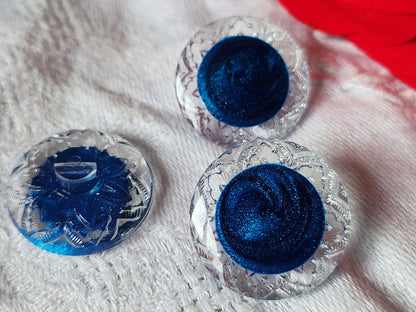 Trio boutons vintage à pied bleu épais 2,3 cm ref 238