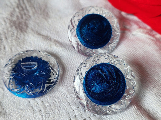 Trio boutons vintage à pied bleu épais 2,3 cm ref 238