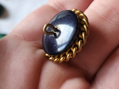 Collection gros bouton ancien  bleu avec chainette doré 2,3 cm G3M