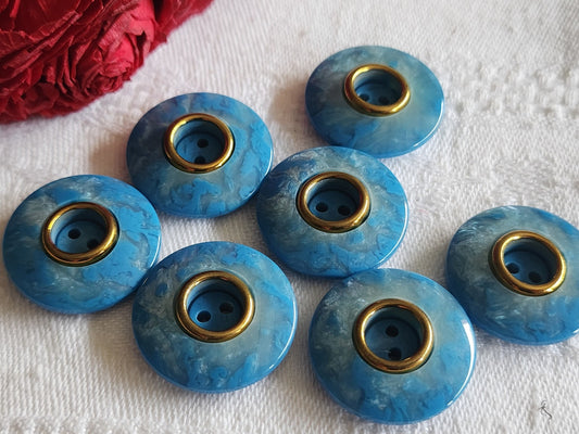 Lot 7  boutons vintage bleu reflet imtation nacre 2,2 cm ref 1212