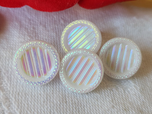 Lot 4 mini  boutons anciens en verre blanc mordoré rose 1,1 cm vintage D7E