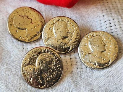Lot 4 boutons vintage en metal argenté portrait 2,2 cm ref 6024