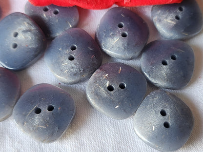 Lot 6  boutons vintage bleu paillette carré trous 1,9 cm ref 3933