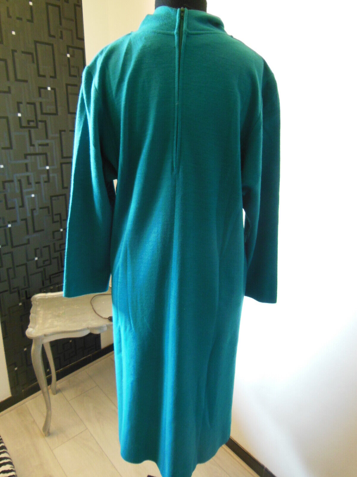 Pur vintage robe bleu paon manche longue hiver taille 42/44 ? B1