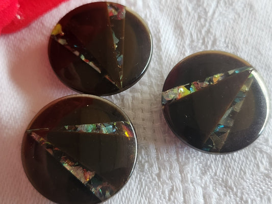 Trio boutons vintage marron inclusion mordoré pied 2,3 cm ref 2801