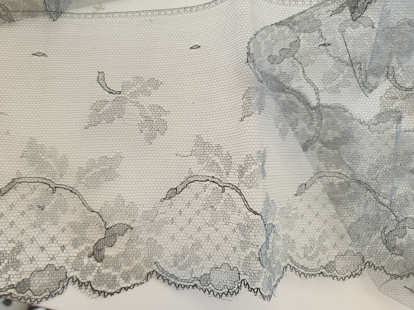 Rare large dentelle ancienne grise voilette  jupon modiste 4 mètres 70 B6 n°16