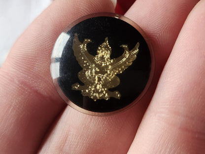 Lot 6 boutons vintage noir à pied inclusion doré bouddha pied  2,2 cm ref 4530
