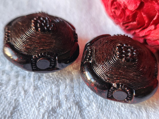 Duo gros boutons vintage résine marron 2,5 cm pied D9K