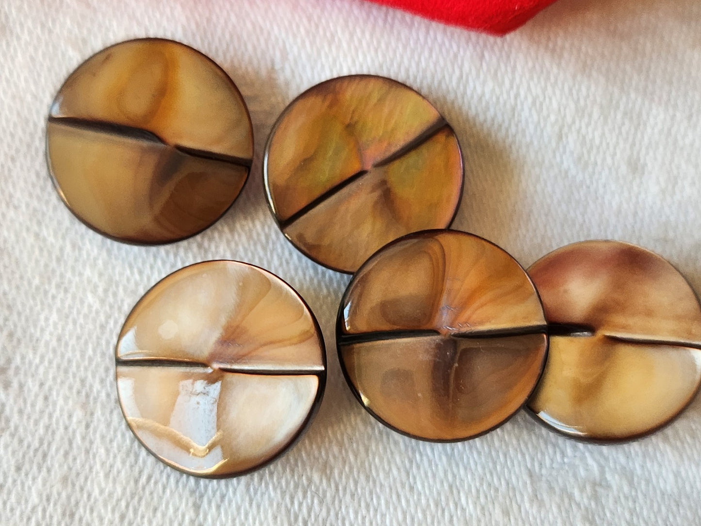 Lot 5 boutons ancien en nacre laiteuse marron épais pied vintage 1,7 cm ref 2048