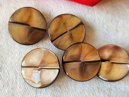 Lot 5 boutons ancien en nacre laiteuse marron épais pied vintage 1,7 cm ref 2048