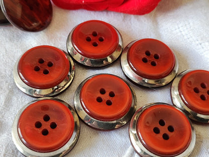 Lot 6 gros boutons vintage rouge metal trou  lourd 3 cm ref 3861 **