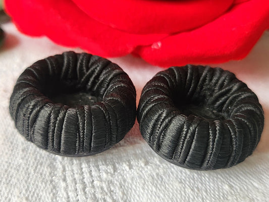 Duo boutons vintage en  passementerie noir vintage résine 2,5  cm D6J