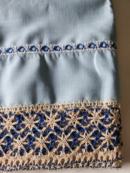 Très large bordure ancienne neuve bas jupon bleu 5 mètres 50 sur 38,5 cm  B6