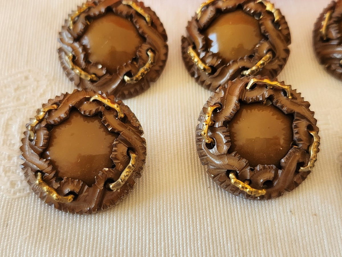 Collection  lot 6 boutons anciens avec sorte agraphe marron 2,2 cm ref 6650